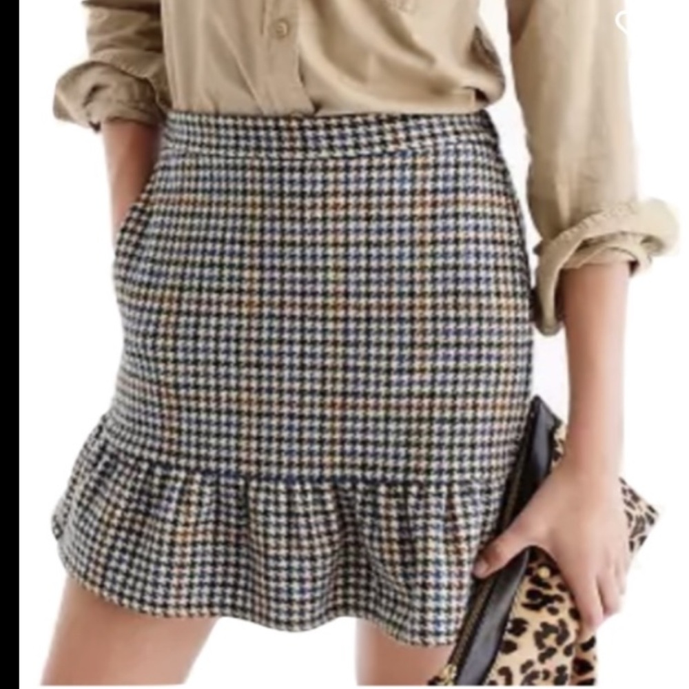 J. Crew Plaid Wool Mini Skirt Ruffle Women’s Size 6